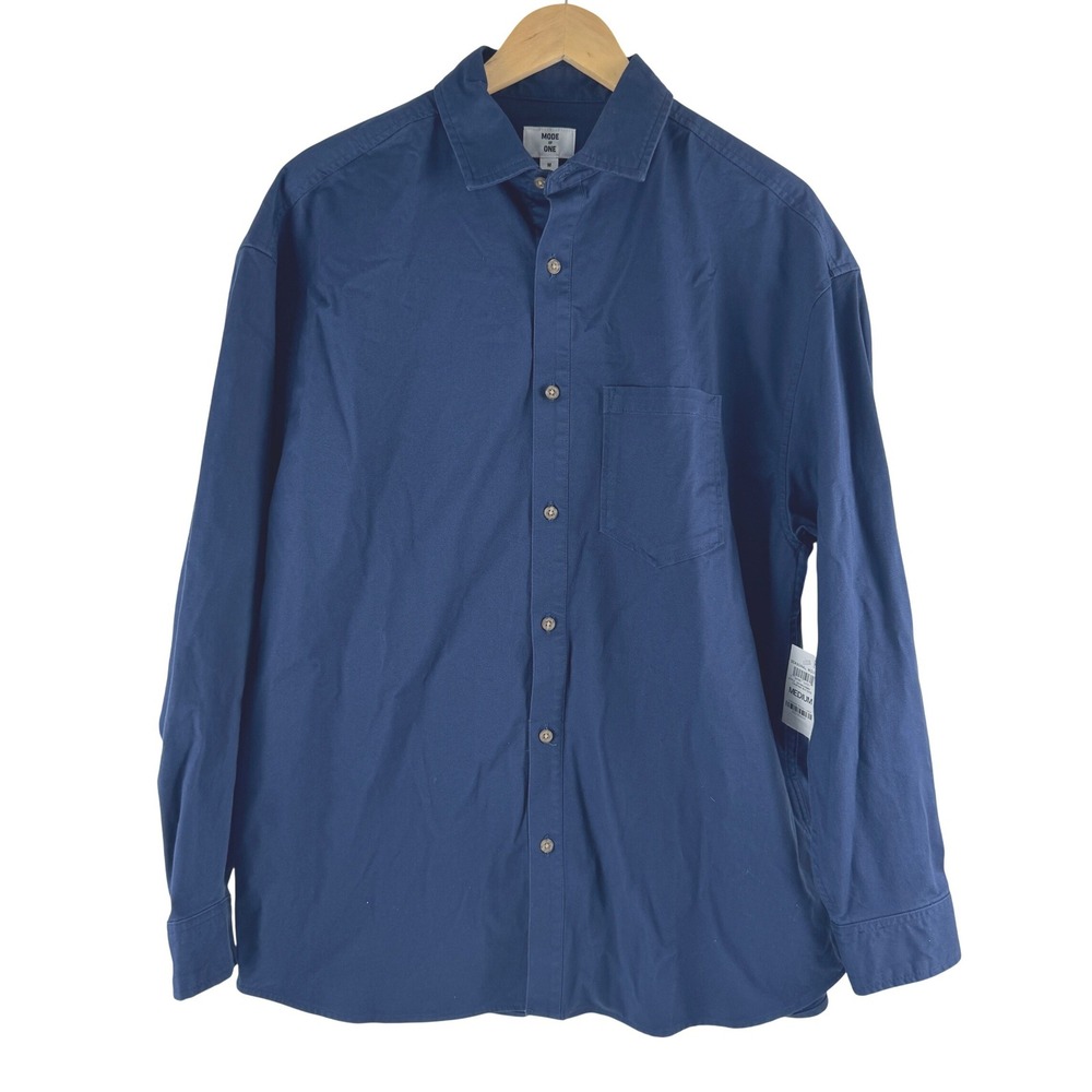 Mode of One‎ Mens Caspian Waters Navy Blue Cotton Stretch Button Down Shirt M